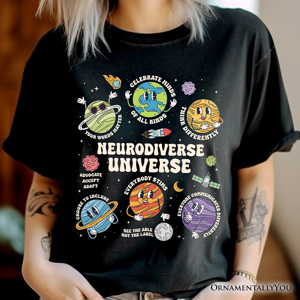 Neurodiverse Universe Autism Space T-Shirt, Colorful Autism Awareness Education Tee T-Shirts OrnamentallyYou 