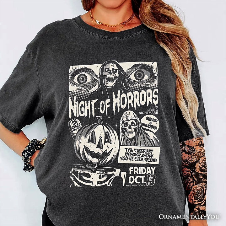 Night of Horrors Retro Halloween T-Shirt, Vintage Poster Tee for Spooky Season Fans T-Shirts OrnamentallyYou 