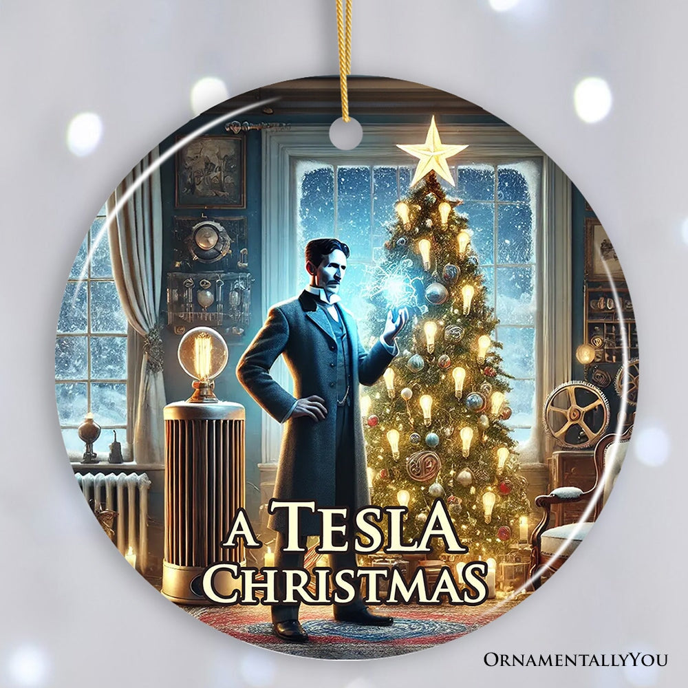 Nikola Tesla Christmas Ornament, Scientific Gift for Science Nerd or Teacher Ceramic Ornament OrnamentallyYou Circle 