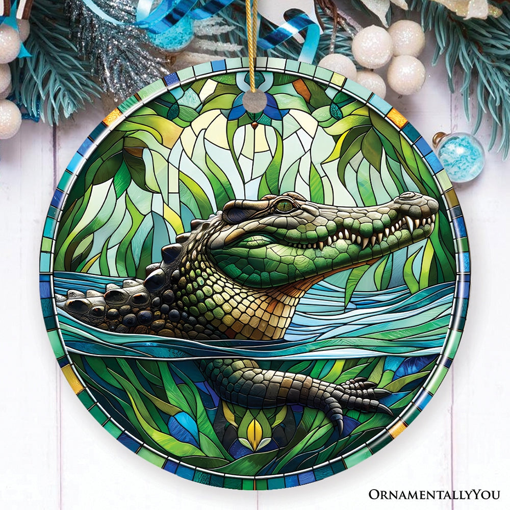 Nile Crocodile Stained Glass Style Ceramic Ornament, African Animals Christmas Gift and Decor Ceramic Ornament OrnamentallyYou Circle 