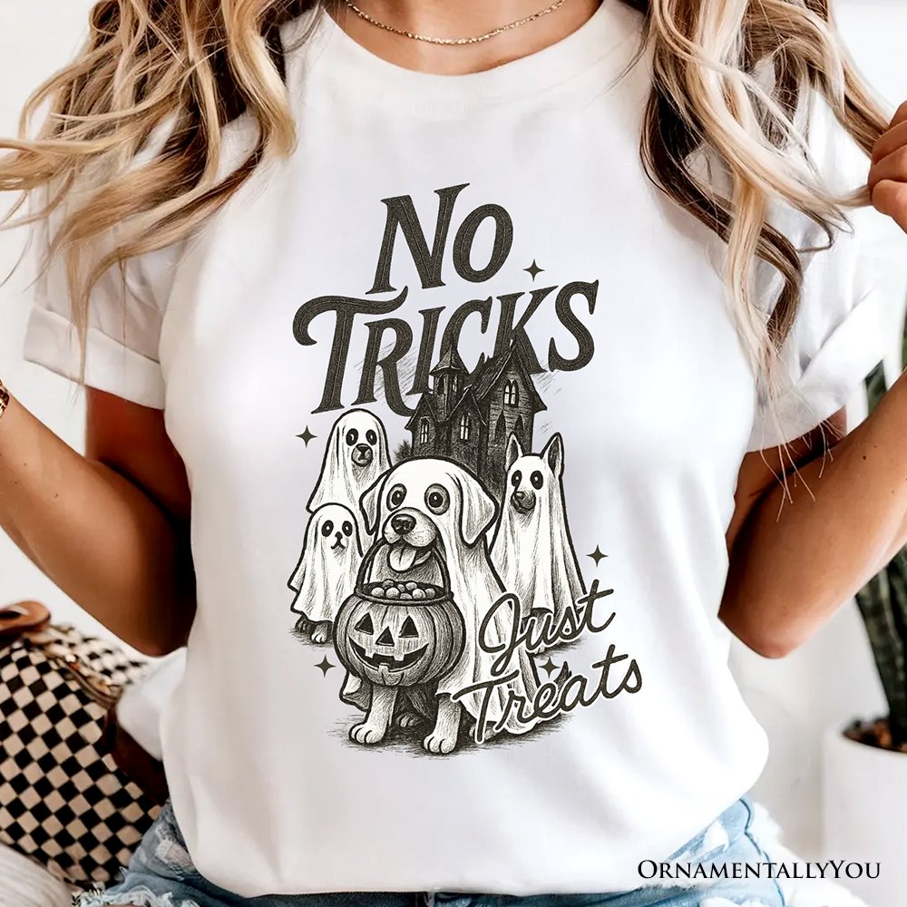 No Tricks Just Treats Dog T-Shirt, Funny Halloween Puppy Tee with Spooky Vibes T-Shirts OrnamentallyYou 