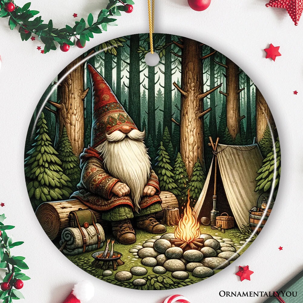 Nordic Folk Gnome Forest Elder Ornament, Scandinavian Folklore Camping Tree Decor Ceramic Ornament OrnamentallyYou 