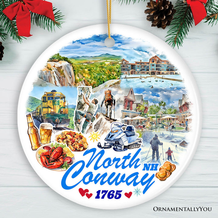 North Conway Scenic Adventure Ornament, New Hampshire White Mountain Charm and Christmas Gift and Souvenir