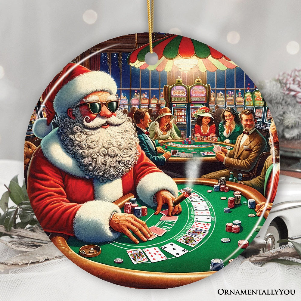 North Pole Poker Night Santa Claus at the Casino Christmas Ornament, High Roller Holiday Decor Ceramic Ornament OrnamentallyYou 