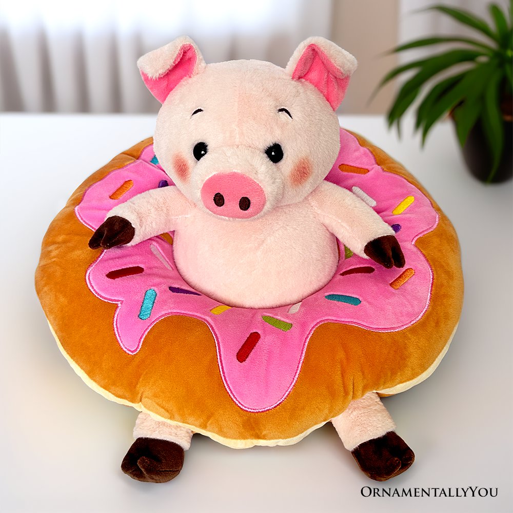 Ollie Oinker the Pig Plushie, Adorable 12" Donut Ring Stuffed Animal for Kids’ Gifts Plush Toys OrnamentallyYou 