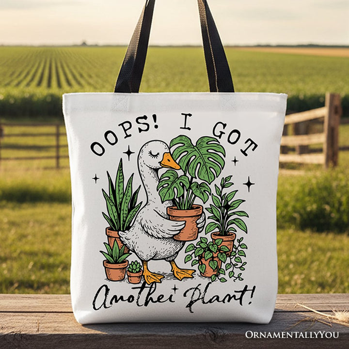 Oops I Got Another Plant Goose Canvas Tote Bag, Sarcastic Gardening Humor Gift Tote Bag OrnamentallyYou Black Handle 