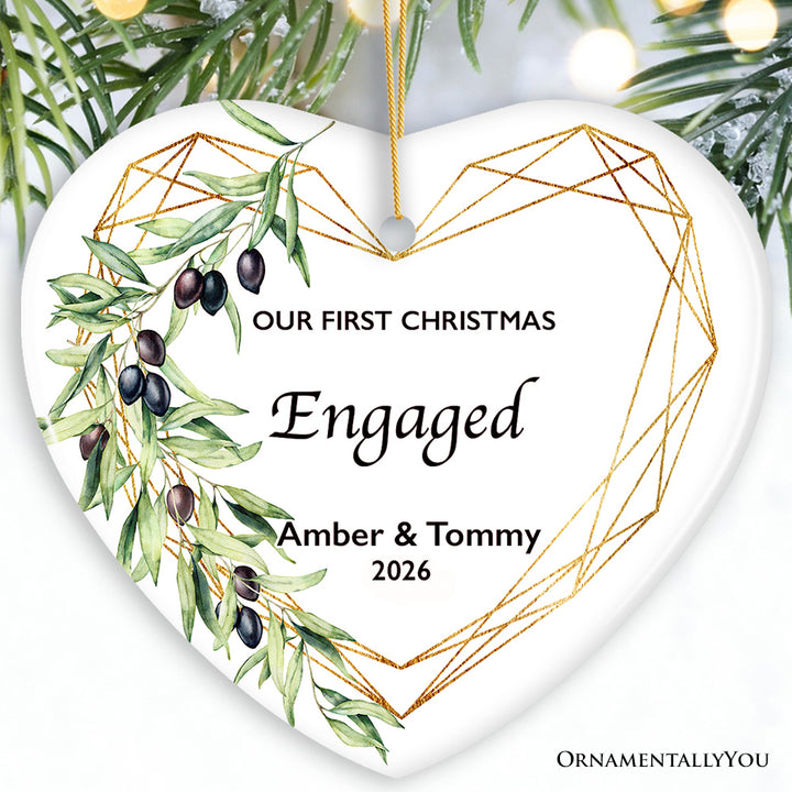 Our First Christmas Engaged Personalized Heart Ornament