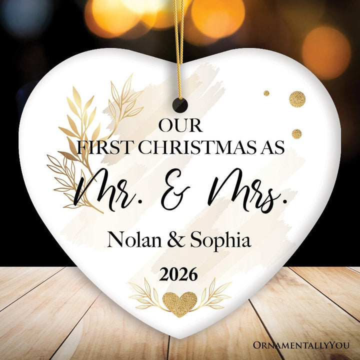 Our First Christmas as Mr & Mrs Minimalist Custom Ornament Ceramic Ornament OrnamentallyYou Heart 
