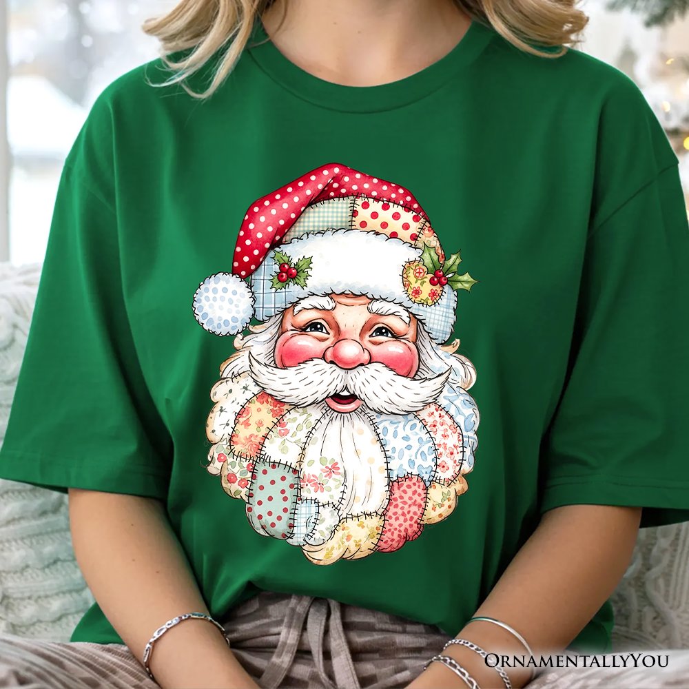 Patchwork Santa Claus T-Shirt, Retro Christmas Holiday Tee T-Shirts OrnamentallyYou 