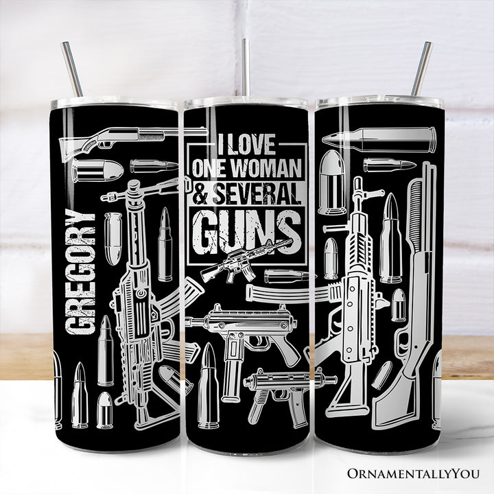 Patriotic 2nd Amendment 20oz Personalized Tumbler With Lid and Stainless Steel Straw, I Love One Woman and Guns Gift Cup