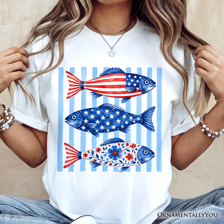 Patriotic Fish Striped T-Shirt, 4th of July Beaсh Tee