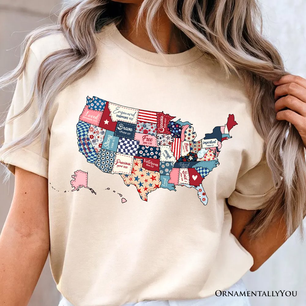 Patriotic Patchwork USA T-Shirt, Quilted Map Tee for Americana Fans T-Shirts OrnamentallyYou 