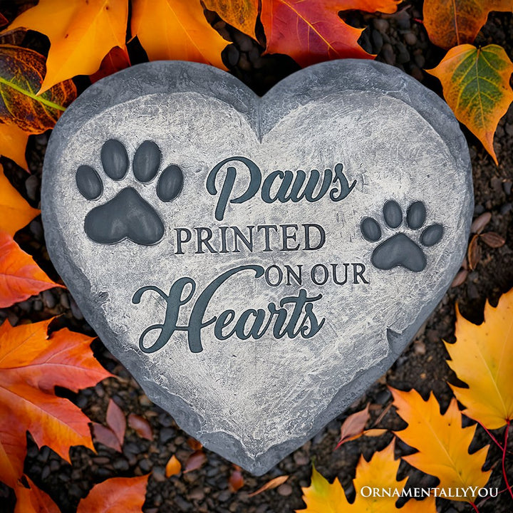 Paws Printed on our Hearts Memorial Stepping Stone for Pet, 9.5" Dog Funeral and Pet Cemetery Decor Resin Statues OrnamentallyYou 