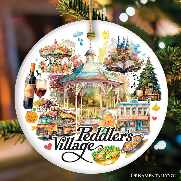 Peddler’s Village Artistic Ornament with Rustic Pennsylvania Scenery, Vintage Ceramic Christmas Souvenir Ceramic Ornament OrnamentallyYou Circle 