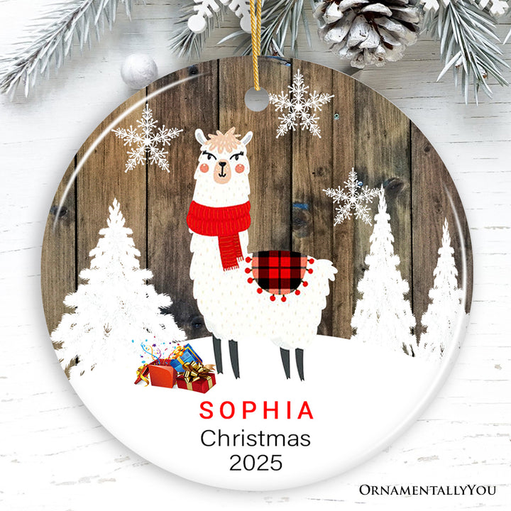 Personalized Alpaca/Llama Rustic Christmas Ornament