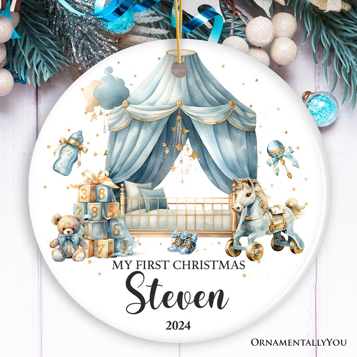 Personalized Baby Boy First Christmas Ornament, Treasured Newborn Holiday Debut Gift