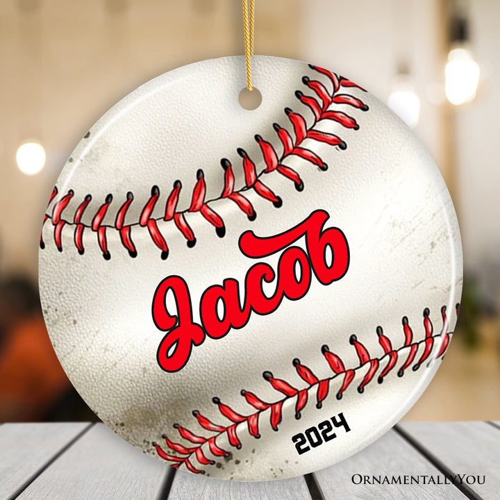 Personalized Baseball Christmas Ornament, Festive Holiday Theme with Name and Date