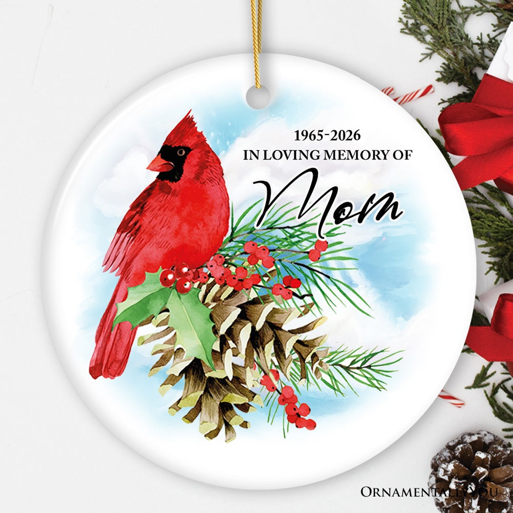 Personalized Cardinal Memorial Ornament, In Loving Memory of Deceased Loved Ones with Dates