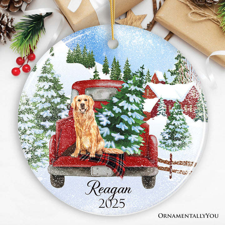 Personalized Dog Red Truck Christmas Ornament