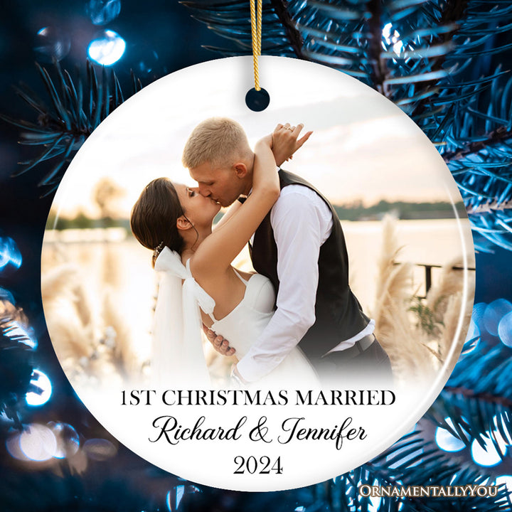 Personalized Engagement Photo Ornament, First Christmas Married, Marriage Ceremony Gift