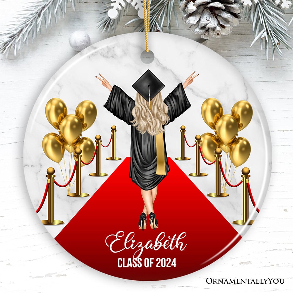 Personalized Female Graduation Ceremony Ornament, School Grad Teenage or Adult Girls Gift Ceramic Ornament OrnamentallyYou Circle 