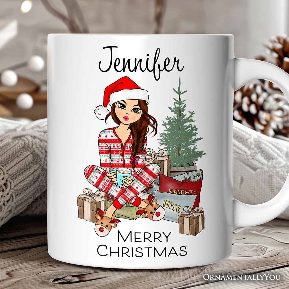 Personalized Girly Girl Christmas Mug, Black, Blonde, Brown Brunette, and Red Hair Personalized Ceramic Mug OrnamentallyYou 12oz Mug Customized 