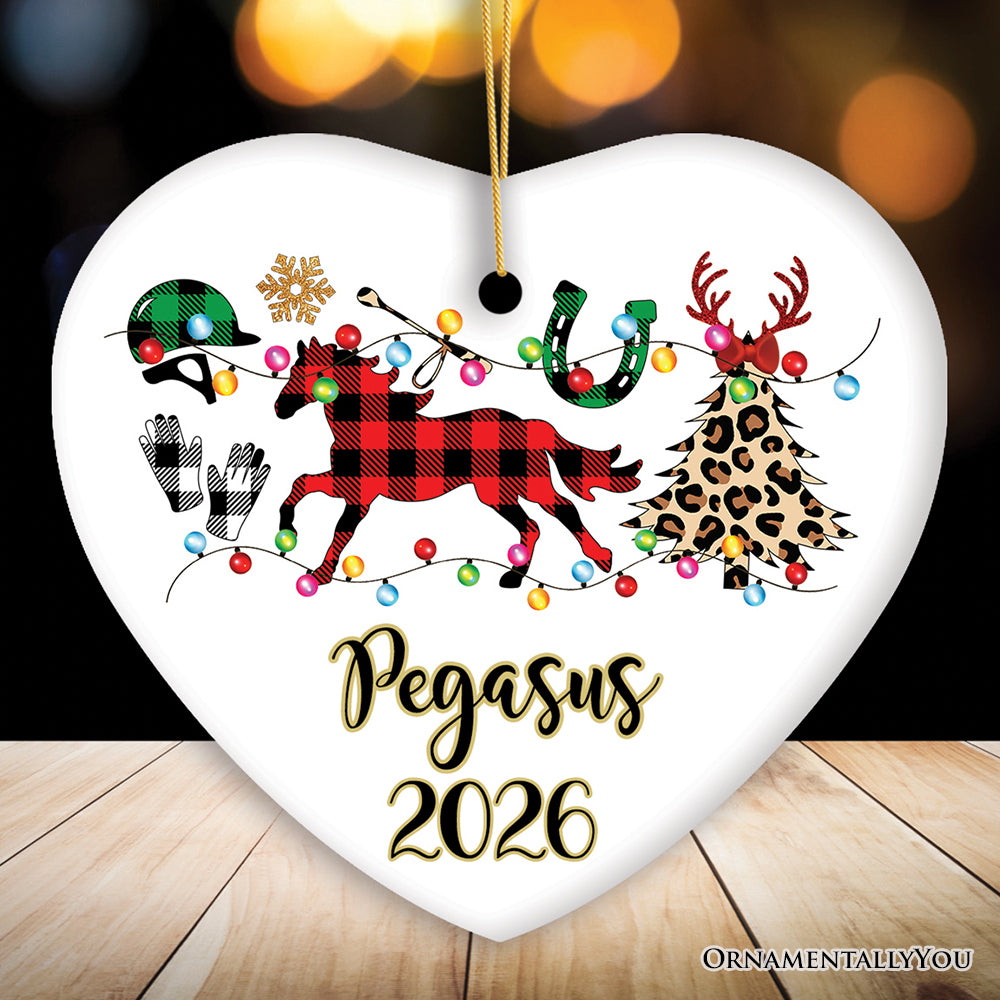 Personalized Horse Buffalo Plaid Leopard Merry Christmas Ornament, Equestrian Gift
