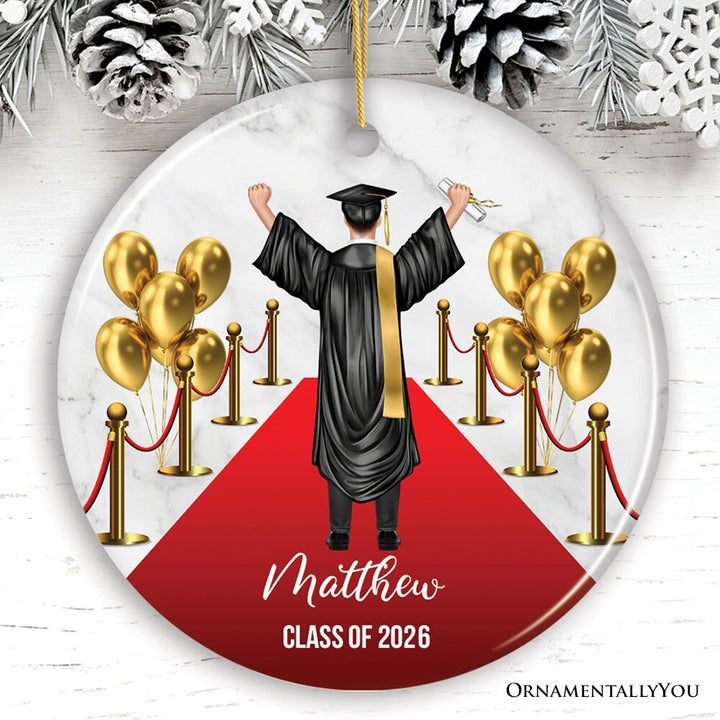 Personalized Male Graduation Ceremony Ornament, School Grad Teenage or Adult Boys Gift Ceramic Ornament OrnamentallyYou Circle 