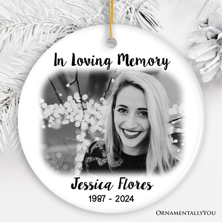 Personalized Memorial Photo Upload Ornament, In Loving Memory Death of a Loved One Ceramic Ornament OrnamentallyYou Circle 