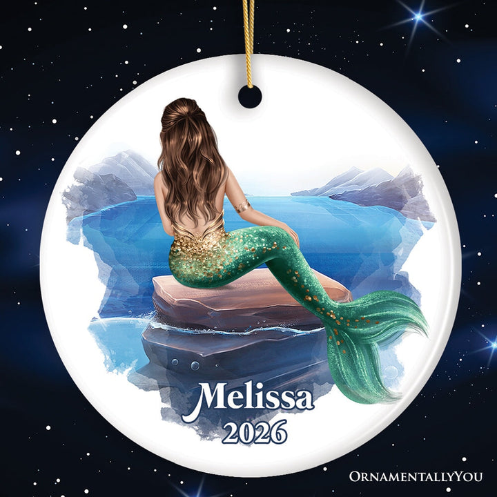 Personalized Mermaid Women Christmas Ornament Ceramic Ornament OrnamentallyYou Circle 