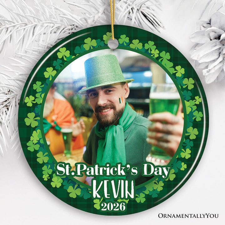 Personalized Photo Upload St. Patrick’s Ornament, Irish Small Tree Decoration and Gift Ceramic Ornament OrnamentallyYou Circle 