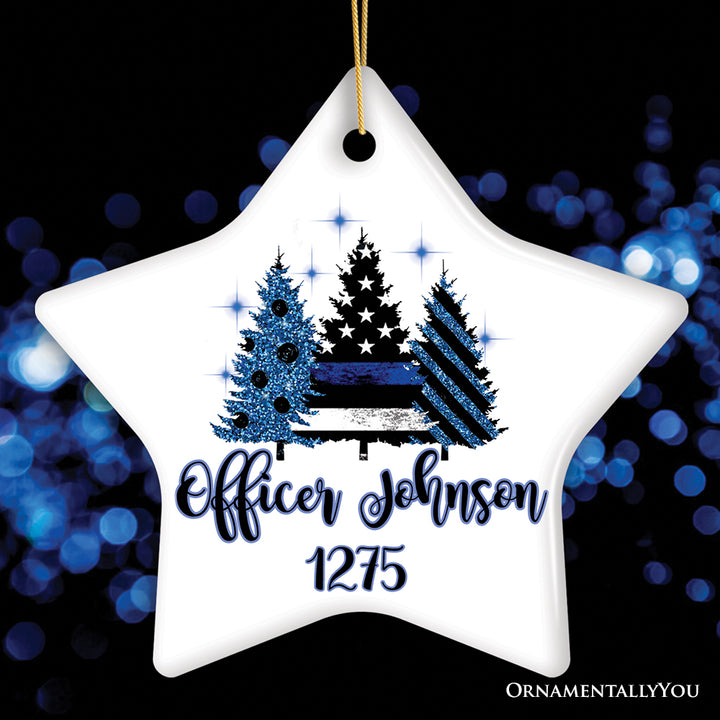 Personalized Police Officer Back The Blue Merry Christmas Trees Ornament, Retirement Gift