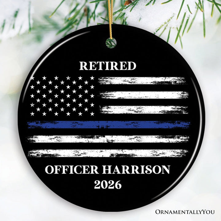 Personalized Retired Police Officer Ornament, Retiring Law Enforcement Cop Gift Ceramic Ornament OrnamentallyYou Circle 
