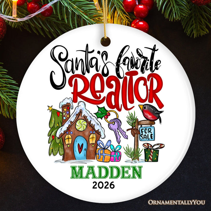Personalized Santa’s Favorite Realtor Christmas Ornament, Real Estate Agent Custom Appreciation Gift Ceramic Ornament OrnamentallyYou Circle 