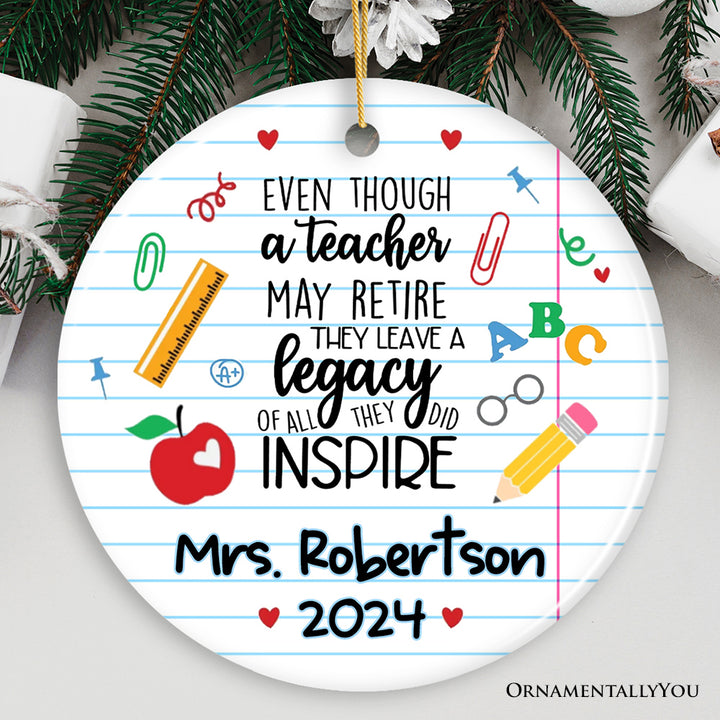 Personalized Teacher Retirement Gift Ornament, Officially Retired Keepsake Present for Coworker