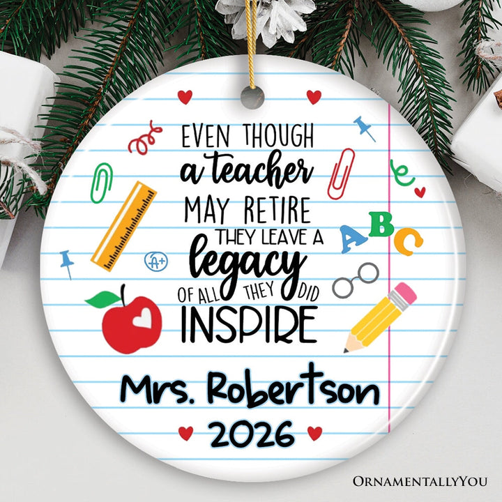 Personalized Teacher Retirement Gift Ornament, Officially Retired Keepsake Present for Coworker Ceramic Ornament OrnamentallyYou Circle 