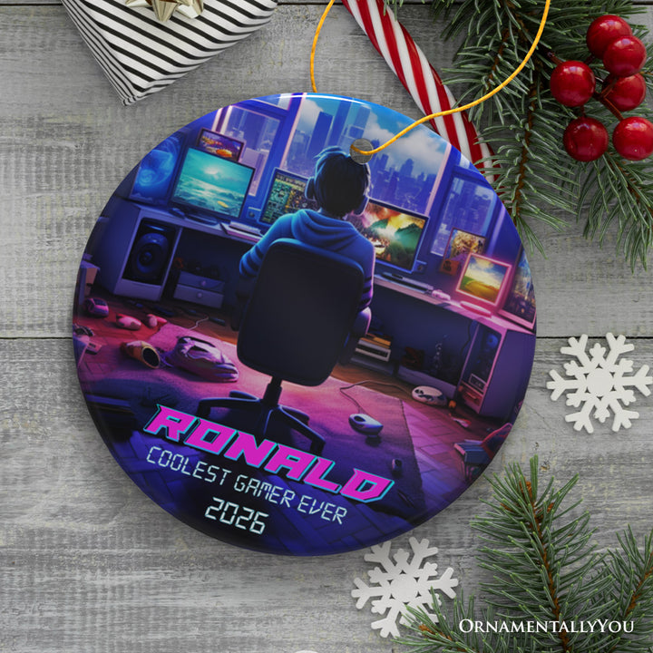 Personalized Video Gamer Christmas Tree Ornament, Gaming Boy Gift