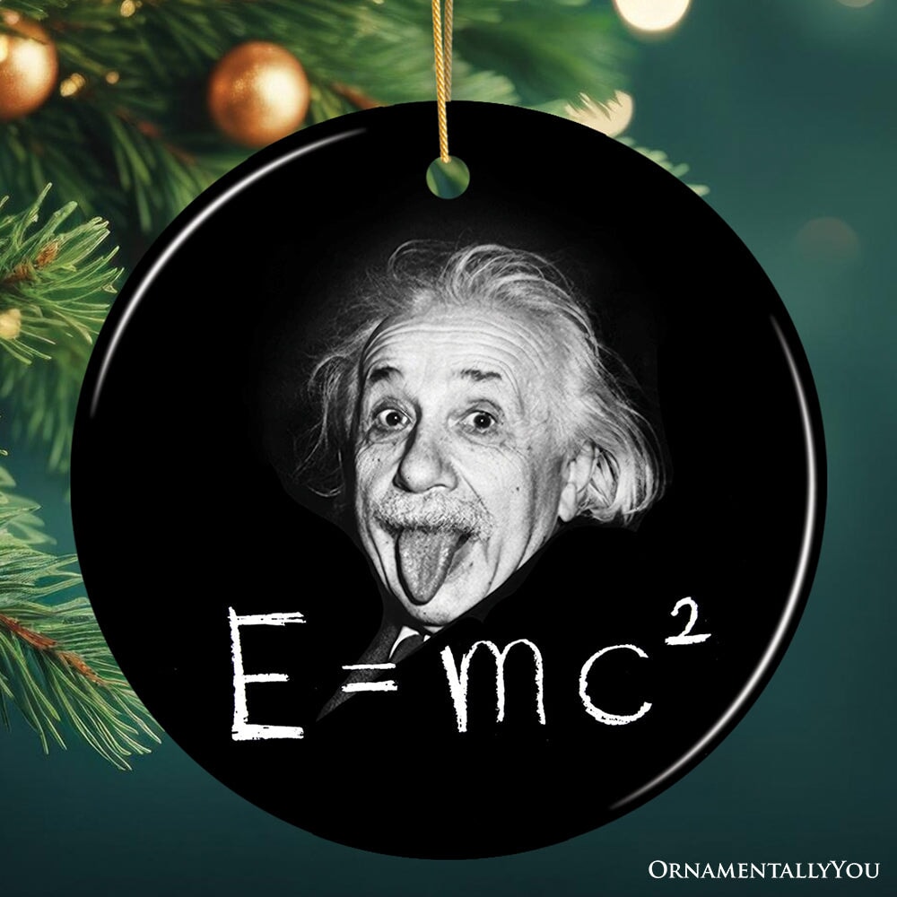 Physics Genius Albert Einstein Ceramic Ornament, Famous Equation E=mc² Keepsake and Decor Ceramic Ornament OrnamentallyYou Circle 