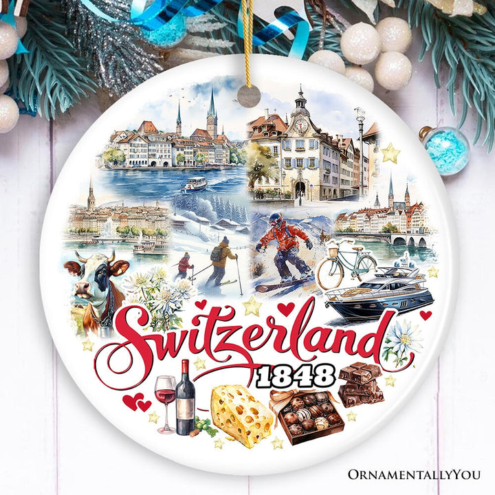 Picturesque Switzerland Landmarks Ornament, Bern Travel Souvenir and Christmas Gift Ceramic Ornament OrnamentallyYou Circle 