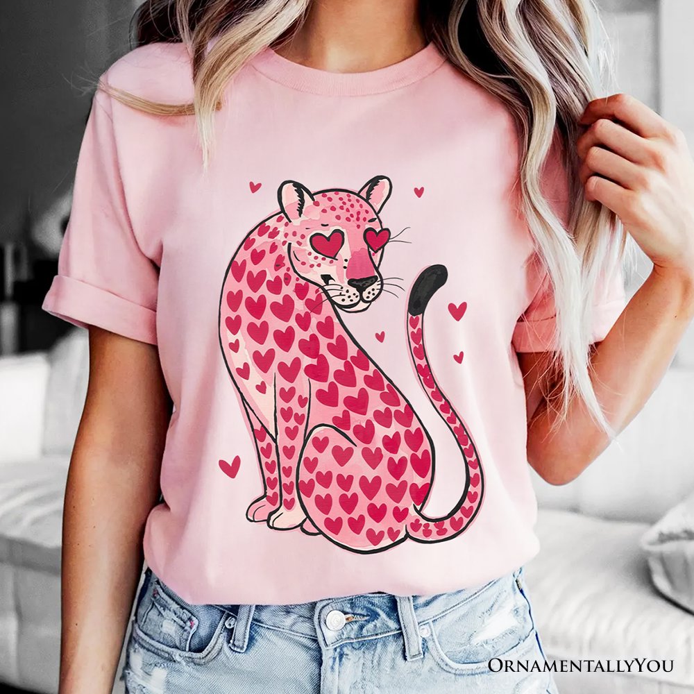 Pink Leopard Valentine T-Shirt, Cute Love Hearts Tee T-Shirts OrnamentallyYou 