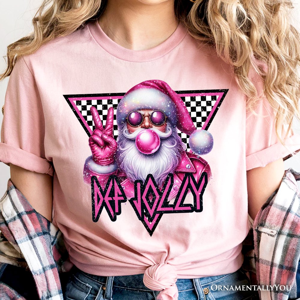 Pink Santa Blowing Bubblegum T‑Shirt, Def Jolly Coquette Retro Christmas Tee T-Shirts OrnamentallyYou 
