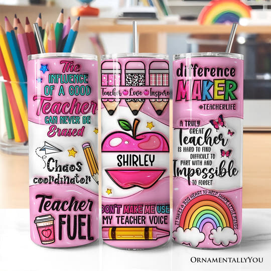 Pink Teacher Life 20oz Personalized Tumbler With Lid and Stainless Steel Straw, Inspirational Educator Appreciation Gift Cup Tumbler OrnamentallyYou Customized 
