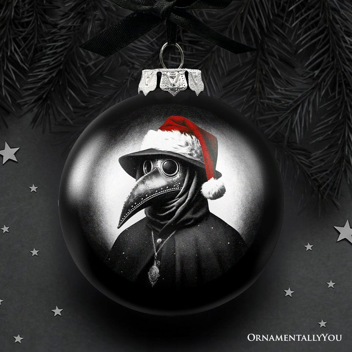 (Pre-Order) Plague Doctor Christmas Spooky Portrait Glass Ornament, Black Horror Halloween Tree Decoration Round Glass Ball Ornament OrnamentallyYou 