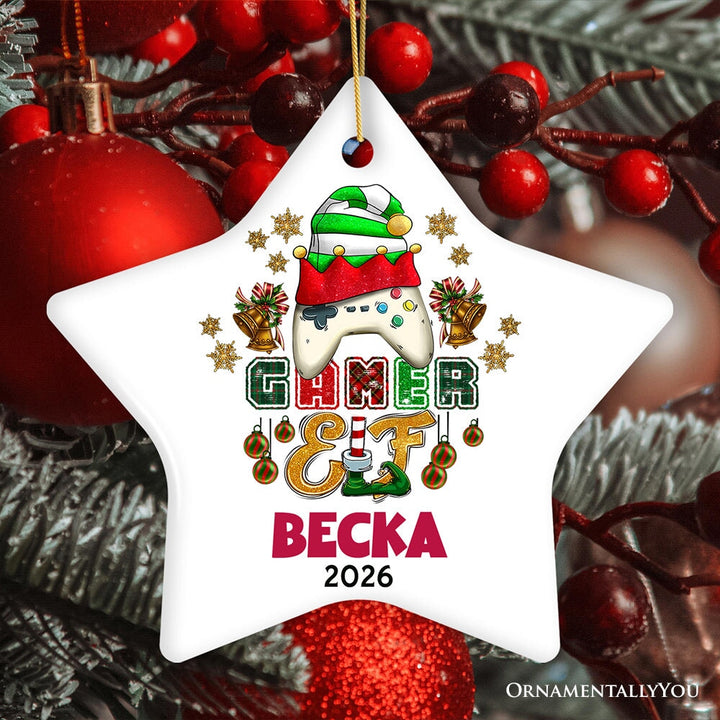 Playful Personalized Video Games Gamer Elf Gift, Customized Christmas Gaming Ornament Ceramic Ornament OrnamentallyYou Star 