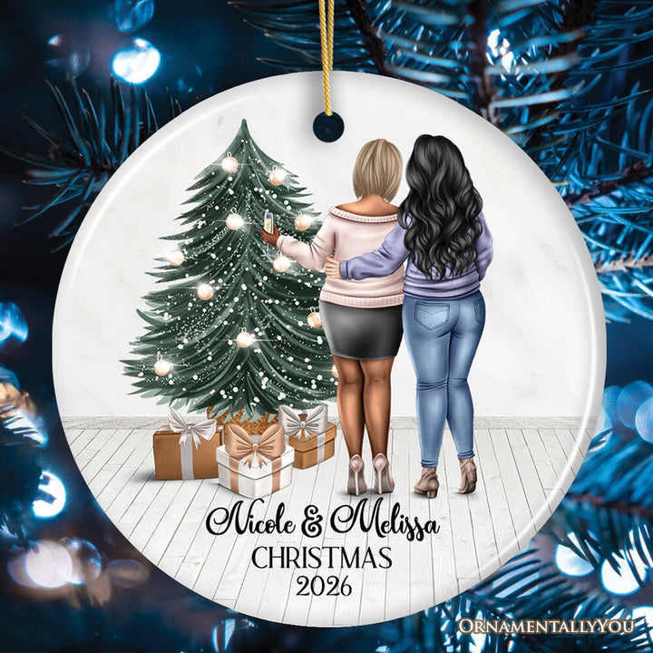 Plus Size Girl Friends Personalized Christmas Ornament, Mature Female Moms or Coworker Gifts, Thick Girls Ceramic Ornament OrnamentallyYou Circle 
