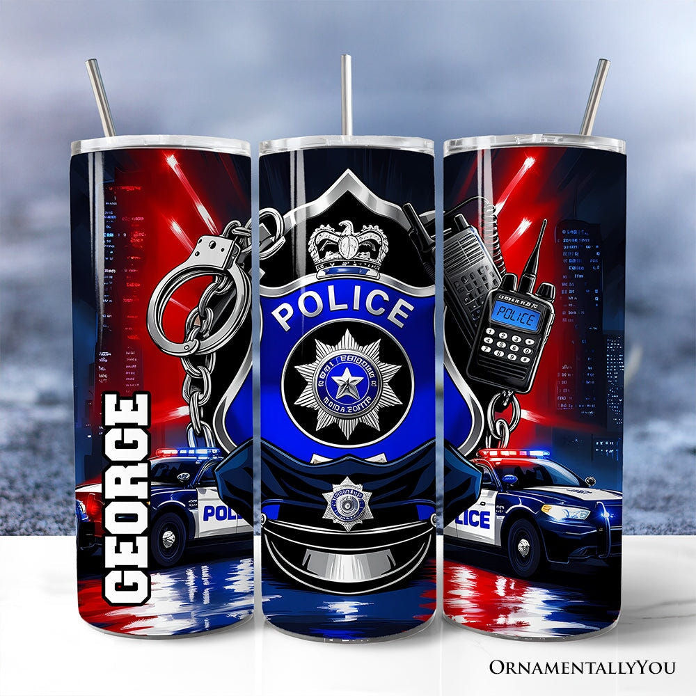 Police Badge and Patrol Car 20oz Personalized Tumbler With Lid and Stainless Steel Straw, Law Enforcement Appreciation Gift Cup Tumbler OrnamentallyYou Customized 