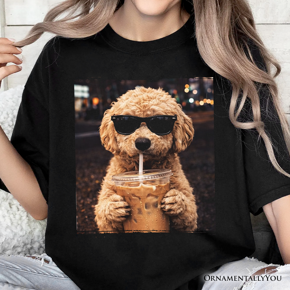 Poodle Shepherd Iced Coffee T-Shirt, Funny Dog Parents Tee
