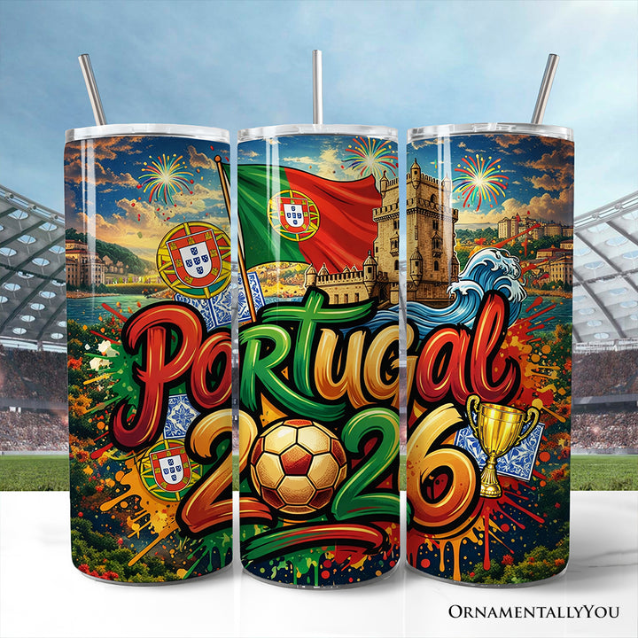 Portugal 2026 Soccer Cup Global Championship 20oz Tumbler With Lid and Stainless Steel Straw, Fans Football Gift Cup