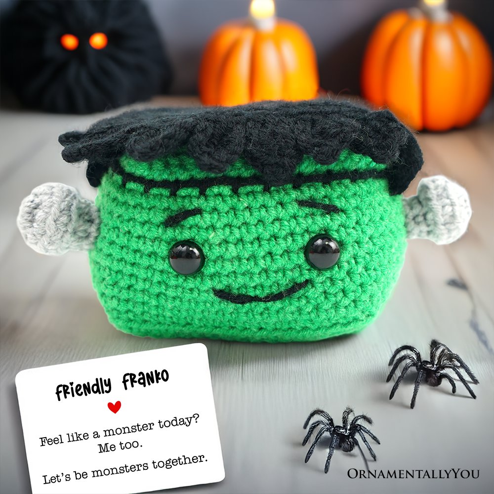 Positivity Frankenstein Crochet Support Doll, Halloween Encouragement Gift for Children and Adults Crochet Toys OrnamentallyYou 