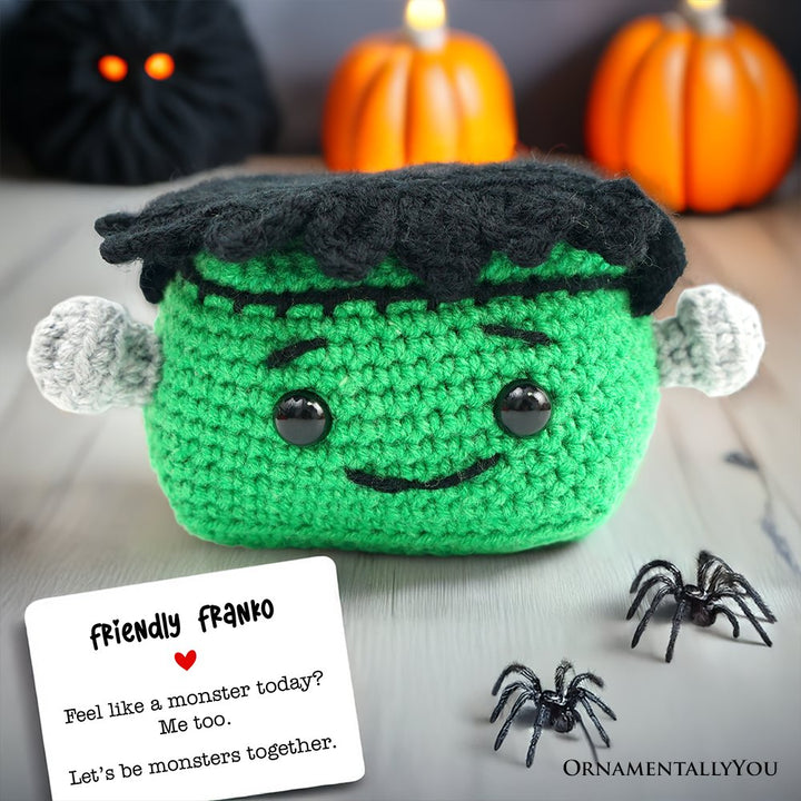 Positivity Frankenstein Crochet Support Doll, Halloween Encouragement Gift for Children and Adults Crochet Toys OrnamentallyYou 